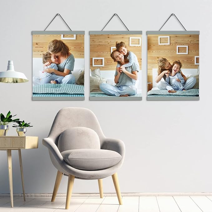 3 Pack Magnetic Poster Hanger Frame, 16x20 16x24 Poster Frames Wood Wooden Magnet Hanging Kit for Walls Print Poster Canvas Artwork Diamond Painting(16 Inch ，Gray)