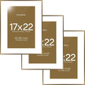 Homeforia 17x22 Picture Frame Bronze, High End Metal 17x22 Brass Poster Frames with Mat 12x18 Photo, 17 x 22 Frame Matted to 12 by 18 inch Print, 22by17 Thin Frames, Tempered Glass, Wall Kit, Set of 3