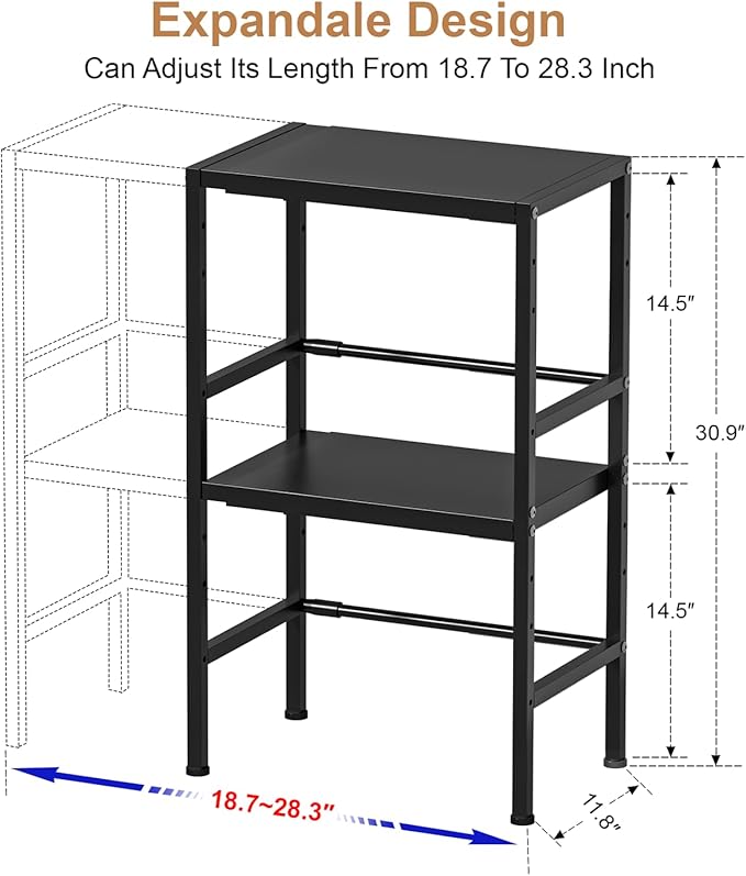 Expandable Metal Storage Shelves, 300 LBS Heavy Duty Metal Shelving Unit Rack For Pots And Pans Appliances Heavy Items, Adjustable 2 Tier Storage Shelf Rack Organizer For Kitchen Pantry Garage Laundry
