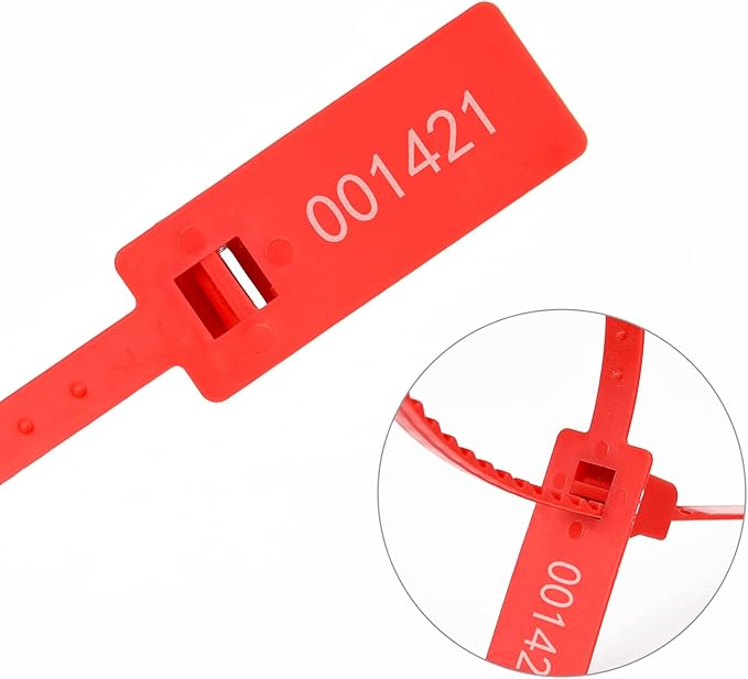 Heavy Duty Plastic Security Seal - Self Locking Tamper Evident Shipping Tags, Numbered Pull Tight Securing Straps for Truck Trailer, Length 337 mm 13.2" (Red 500 PCS)