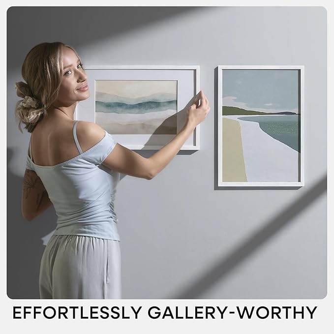 Homeforia 17x22 White Picture Frame, High End Oak 17x22 White Wooden Poster Frames with Mat 12x18 for Print, 17 x 22 Wood Frame Matted to 12 x 18 Photo, 22x17 Frame, Tempered Glass, Wall Kit, Set of 2