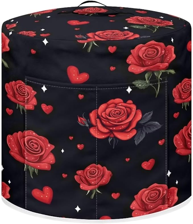Pressure Cooker Cover for Women,Insulated Rice Cooker Cover with Easy to Clean Red Rose Waterproof Dust Cover with Pockets for Instant Pot 3 Quart Appliance Cover