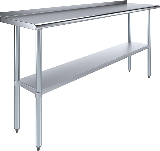 AmGood Stainless Steel Work Table with 1.5" Backsplash | Metal Kitchen Food Prep Table | NSF (72" Long x 18" Deep)