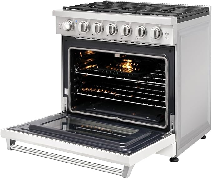 KOSTCH 36 inch Professional Freestanding Pro-Style Natural Gas Range or Liquid Propane Gas Range with 6 Burners, 6.0 cu.ft. Oven Capacity, in Stainless Steel - KOS-36RG03M (White)