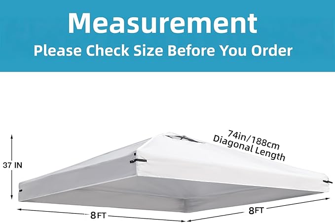 8x8 Canopy Replacement Top Cover with Air Vents for Pop up Canopy Gazebo Tent, with Adjustable Strap, Waterproof & Anti-UV for Outdoor Shade (Frame Not Included) (Off White)