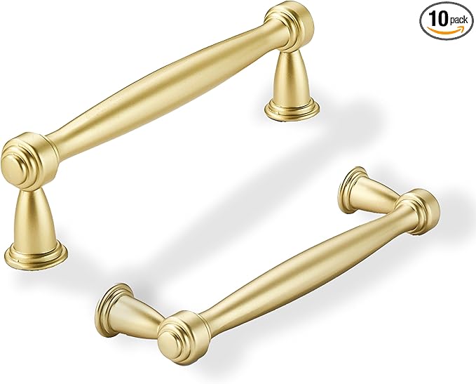 khtumeware 10 Pack 3-1/2 Inch(89mm) Brushed Gold Cabinet Pulls Matte Gold Kitchen Cabinet Handles Kitchen Cabinet Hardware for Cupboard Drawer Handles Dresser Pulls