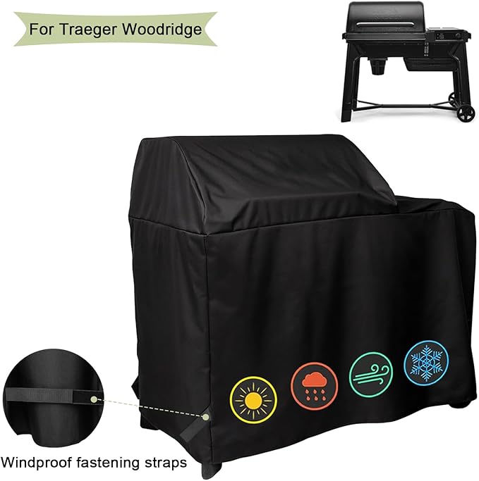 Grill Cover for Traeger Woodridge Grills, Heavy Duty and Waterproof Wood Pellet Smoker Cover for Traeger BAC761 Full-Length Woodridge TFB86MLH Grill Accessories