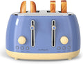 Toaster 4 Slice,Retro Stainless Steel Toaster with Extra Wide Slots Cancel, Bagel, Defrost Function, Dual Independent Control Panel, Removable Crumb Tray and High Lift Lever (Sapphire Blue)