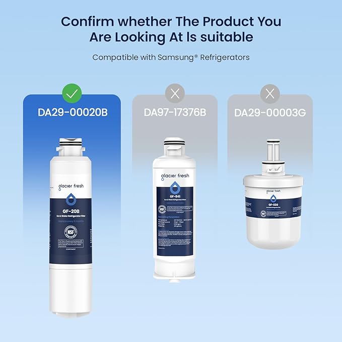 GLACIER FRESH DA29-00020B Refrigerator Water Filter Compatible with Samsung DA29-00020A/B, DA29-00020B-1, HAF-CIN/EXP, 46-9101, RF4267HARS For French Door Fridge Kitchen (3 PACK)