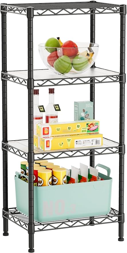 4 Tier Adjustable Storage Shelves Metal Utility Shelf Wire Shelving Unit Organizer Rack for Home Kitchen Office Bathroom Pantry Room 12" D x 18" W x 44.5" H