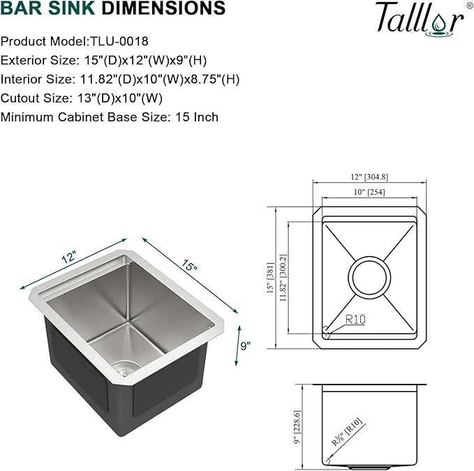 Undermount Bar Sink - 12 Inch Workstation Bar Sink Stainless Steel 16 Gauge Single Bowl Under Counter Camper Small Wet Sinks with Cutting Board #TLU-0018