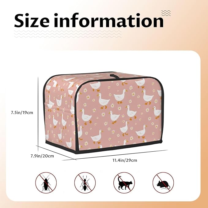 2 Slice Toaster Cover for Kitchen Goose Pattern Daisy Flower Waterproof and Dustproof Toaster Dust Cover with Side Pockets Decorative Universal Cover for Wide Slot Toasters and Small Appliances