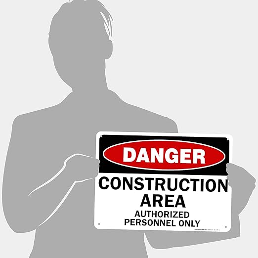 Danger Construction Area Sign, Authorized Personnel Only Sign, 10x14 Inches, Rust Free .040 Aluminum, Fade Resistant, Made in USA