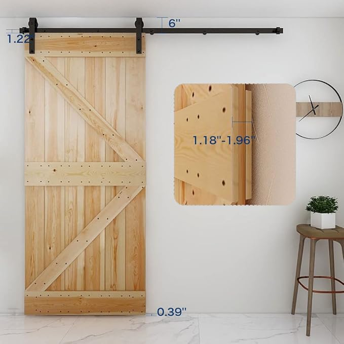 CCJH 8.2FT Single Sliding Barn Door Hardware Kit Black Basic Roller Carbon Steel Hanger Flat Track System for Closet Kitchen 1 Door 49 inch Wide
