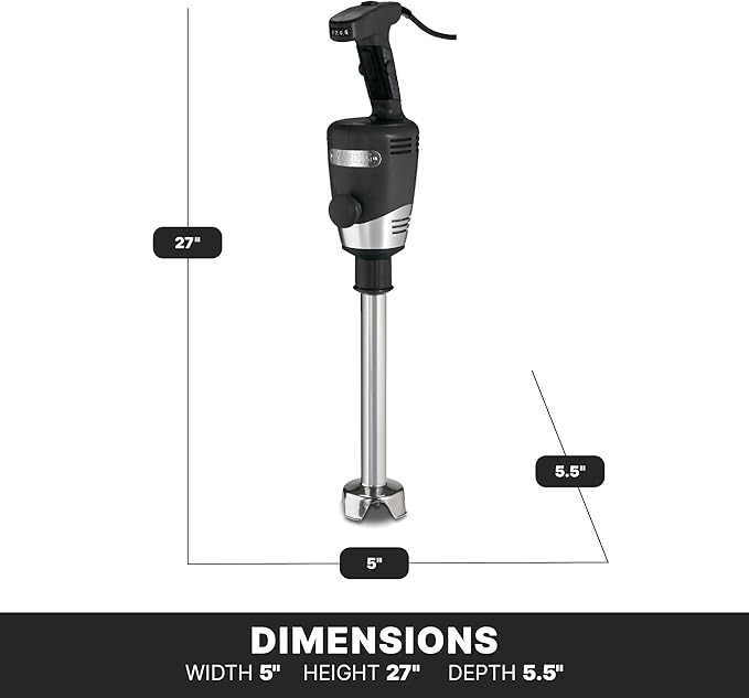 Waring Commerical WSB50 Big Stix Heavy Duty Immersion Blender, 12" Removable Shaft, 1 HP/700 Watt Variable Speed Motor, 120V, 5-15 Phase Plug,Black/Silver