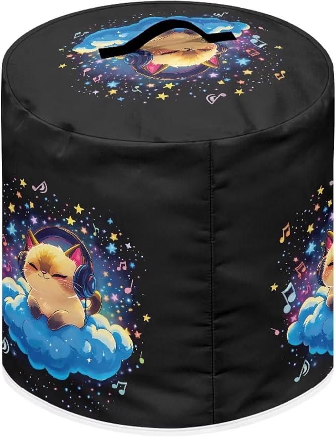 Xoenoiee Cat Starry Cloud Music Notes Pattern Pressure Cooker Cover for 3qt Kitchen Appliance Dust Cover with Pockets for Rice Cooker Air Fryer Slow Cooker