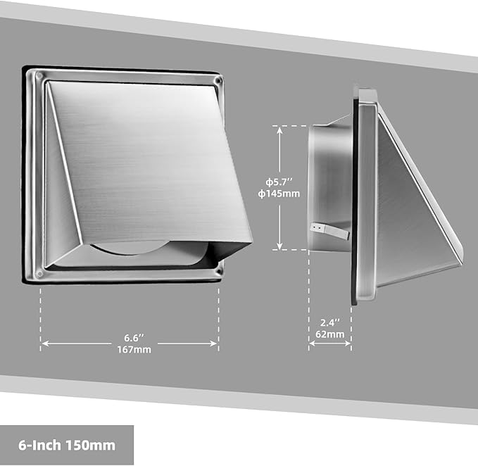 6-Inch External Extractor Wall Vent Cushioned Non Return Flap
