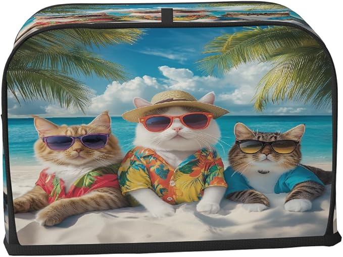 Toaster Cover 4 Slice, Beach Cat Anti Dust Protector for Bread Maker, Waterproof Kitchen Appliances Accessories
