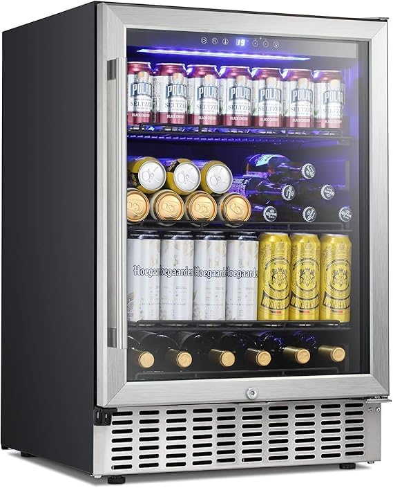 Antarctic Star Beverage Cooler, 24 Inch Built-In & Freestanding Drink Refrigerator for 180 Cans, 24" Under Counter Design for Kitchen, Bar, Office to Store Soda, Water and Wine
