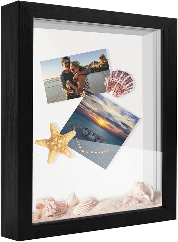 5x7 Shadow Box Frame Display Case, Wood with Plexiglass, Display Case Box for Memorabilia, Medal, Crafts,Tickets and Photos, Picture Frame for Wall and Tabletop (Black, 5x7)