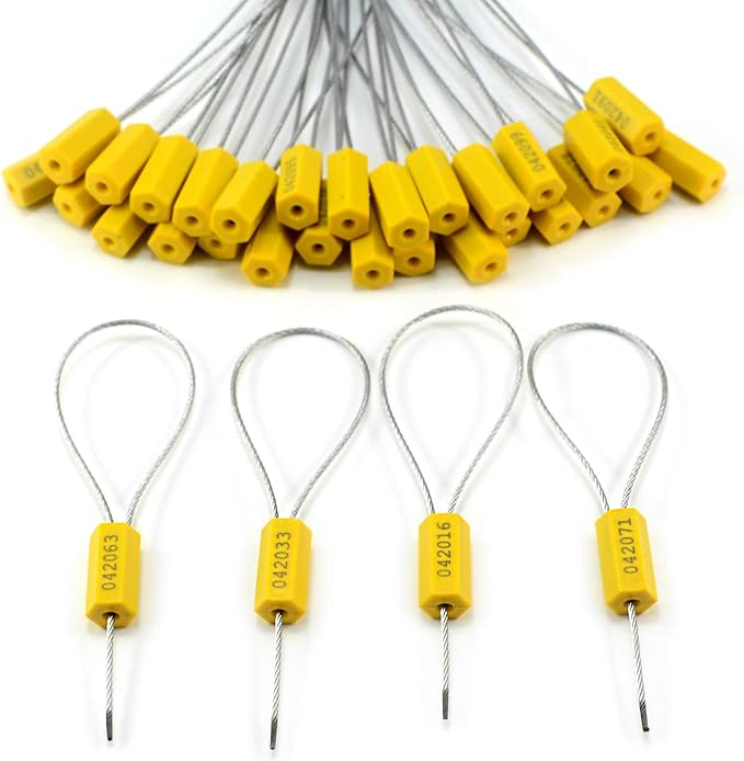Leadseals(R) 100 Steel Cable Seals - Metal Security Seals for Truck & Trailer - Yellow, 100pcs