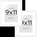 Homeforia 9x11 Frame White Wood, High End Oak 9 x 11 Picture Frames with Mat 6 by 8 Print, 9by11 White Wooden Frame Matted to 6x8 inch Photo, Wall or Tabletop Frames, Tempered Glass, Wall Kit, Set of 2