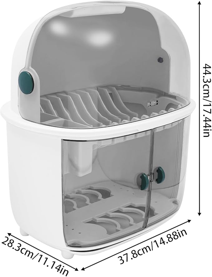 2 Tier Plastic Drying Rack for Kitchen, Dish Drying Rack, 2-Tier Kitchen Dishes Drying Rack with Draine,Lid and Utensil Holder, Storage Holder for Dishes, Bowls, Cutlery