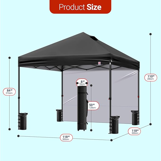 10x10 Pop Up Canopy Tent,10X10FT (Black, 10x10FT)
