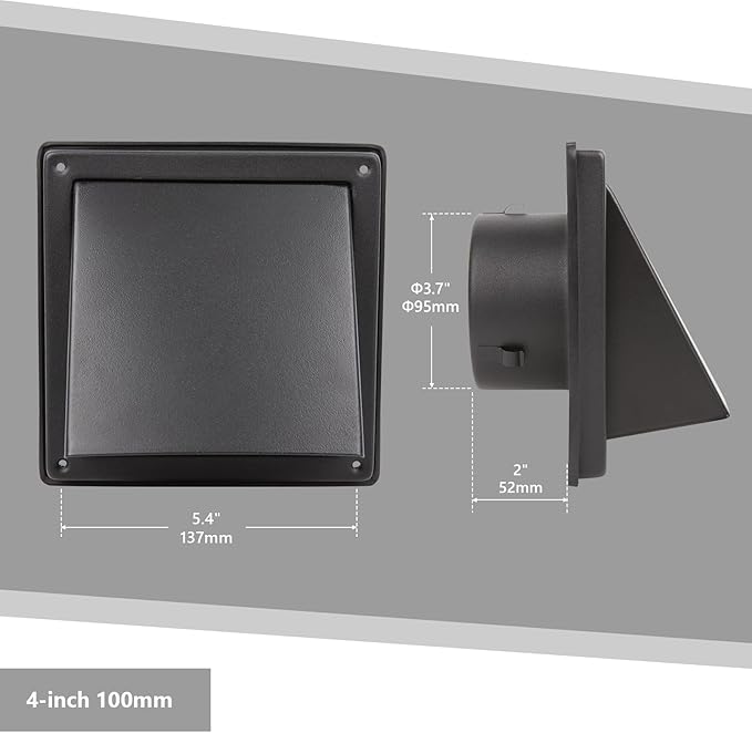 4 Inch Black Dryer Vent Cover Outside Stainless Steel Wall Vent with Removable Cover and Insect Screen Mesh RAL9011