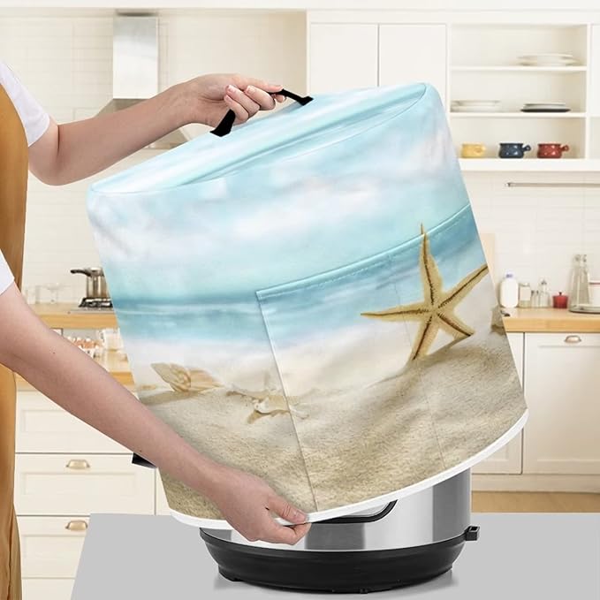 Air Fryer Dust Cover Compatible with 8 Quart, Dust Protection Insulated Kitchen Appliance Cover with Top Handle and Storage Pockets for Women Wife Gift, Beach Starfish