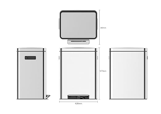 Dual Compartment Kitchen Trash Can with Lid 40l, Stainless Steel Step Trash Can with 2 Buckets, Soft-Close Foot Pedal Recycling Bin, Fingerprint-Resistant for Home, Kitchen, Office Waste Sorting