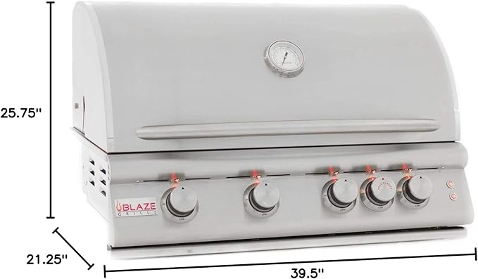 Blaze Premium LTE+ 32-Inch 4-Burner Built-In Propane Gas Grill | Stainless Steel Outdoor BBQ with Rear Infrared Burner, Rotisserie Kit, LED Control Knobs & Lift-Assist Hood | BLZ-4LTE3-LP