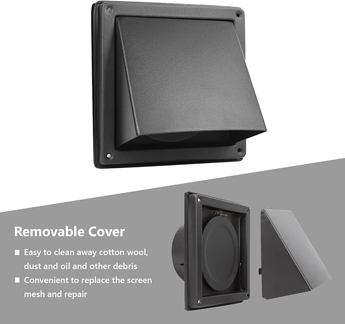 5 Inch Black Dryer Vent Cover Outside Stainless Steel Wall Vent with Removable Cover and Insect Screen Mesh RAL9011