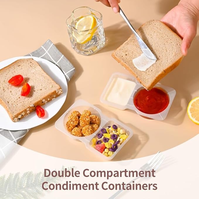 EWUVP 130ml Reusable Snack Containers, 20PCS Double Compartment Dipping Containers with Lid, Snack Pack Containers for Refrigeration, Portion Control, Outdoor Takeaway Sauce Dip Case Disposable Box
