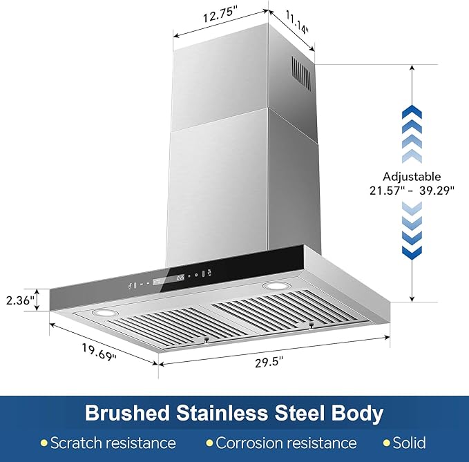 Wall Mount Range Hood 30 inch 600 CFM T Shape with Gesture & Touch Control, Kitchen Vent Hood Ducted/Ductless Convertible, Exhaust Fan 3-speed Stove Hood, Baffle Grease Filter, Stainless Steel