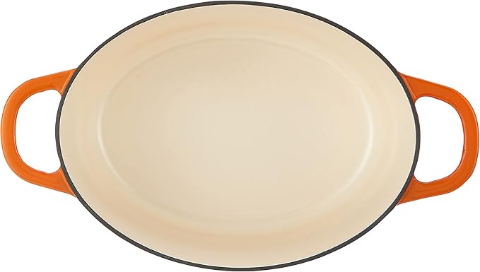 Crock Pot Artisan 7-Quart Oval Enameled Cast Iron Dutch Oven – Sunset Orange, Durable Heavy-Duty Cookware for Slow Cooking, Roasting, Baking with Lid