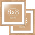Homeforia 8x8 Picture Frames Wood, High-End Natural Oak 8 x 8 Square Frames with Mat 6 by 6 inch Photo, 8by8 Light Wooden Frames Matted to 6x6 Print, Tabletop Frame, Tempered Glass, Wall Kit, Set of 2