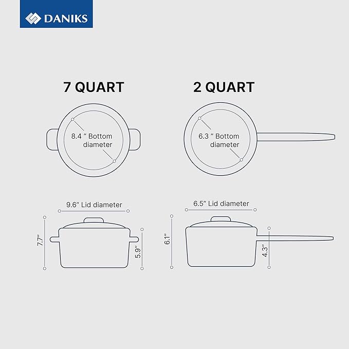 Daniks Standard 9-Piece Stainless Steel Cookware Set with Glass Lids, Includes Saucepan, Tri-Ply Bases for Even Heating, Induction Compatible, Dishwasher Safe, Built-In Measuring Scale, Silver