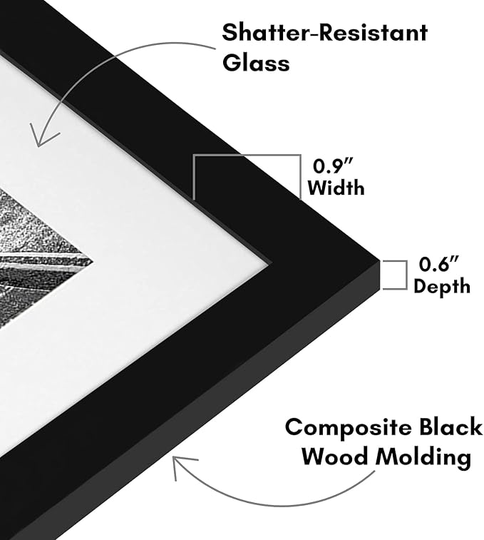 Americanflat 11x14 Picture Frame with Shatter-Resistant Glass - Use as 8x10 Frame with Mat or Display 11x14 Photo Without Mat - Signature Collection - Picture Frames for Wall Display - Black