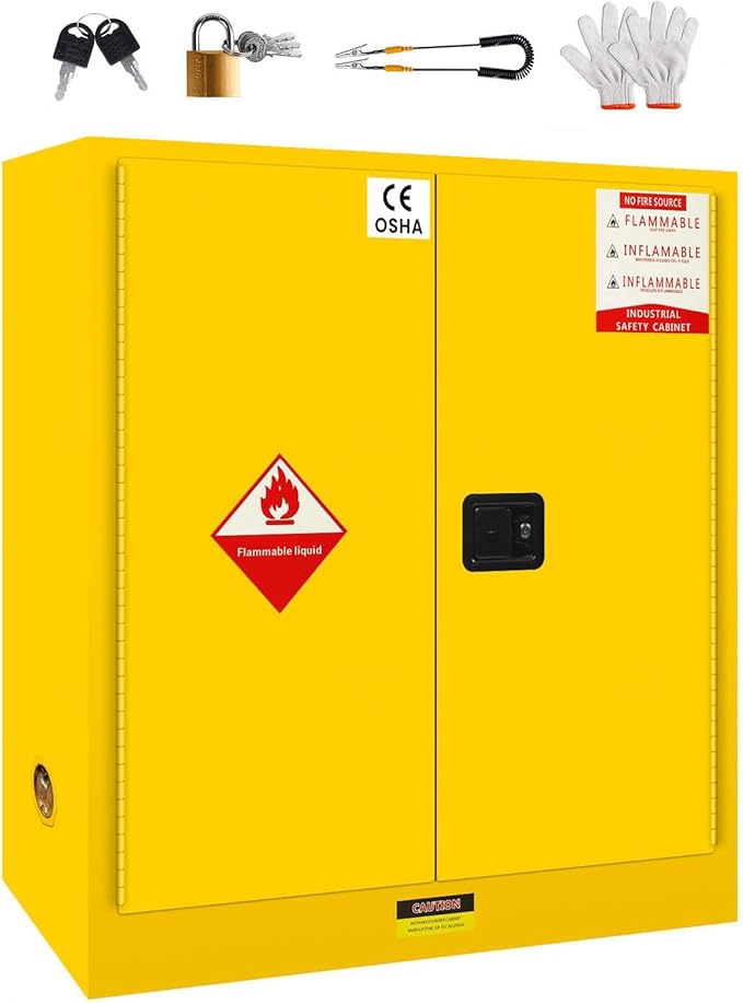 45 Gallon Flammable Storage Cabinet, 44x18x43in Galvanized Steel Safety Storage Cabinet, Adjustable Shelf Fireproof Cabinets, Flammable Liquid Storages Cabinets for Commercial Industrial and Home Use