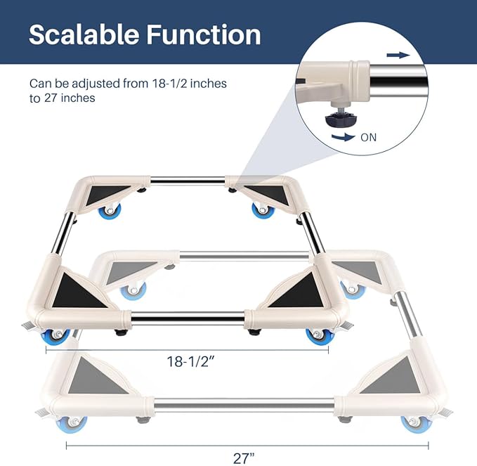 SPACECARE Mini Fridge Stand Mobile Roller, Adjustable Furniture Dolly with 4 Locking Wheels, Heavy Duty Washing Machine Base, Universal Appliance Pedestal for Dryer and Refrigerator- Off White