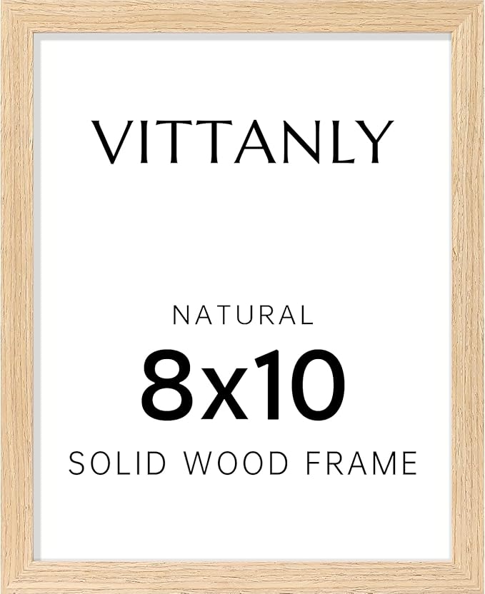 Vittanly 8x10 Picture Frame, Solid Wood Frame with Plexiglass, Includes 5x7 Mat, Wall Hanging or Tabletop for Home Decor, Natural, 1 Pack