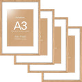 Homeforia A3 Picture Frame Wood, High-End Natural Oak 11.7 x 16.5 Wooden Poster Frames Matted to 8.3 by 11.7 Photo, A3 Size Light Wooden Frame with Mat A4 for Print, Tempered Glass, Wall Kit, Set of 4