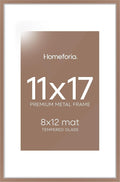 Homeforia 11 x 17 Picture Frame Mocha, High End Metal 11x17 Poster Frames with Mat 8x12 for Photo, 11 x 17 Mocha Frame Matted to 8 x 12 inch Print, 17x11 Thin Frame, Tempered Glass, Wall Kit, Set of 1