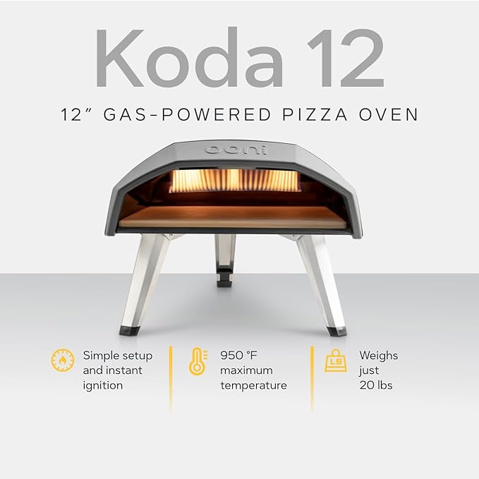 Ooni Koda 12 Gas Pizza Oven – 12" Outdoor Pizza Oven Cooks Pizza in 60 Seconds, Includes 28 mBar Regulator and Gas Hose, Propane Grill Reaches 950°F
