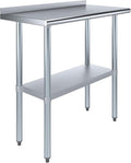 AmGood 36" Long x 18" Deep Stainless Steel Work Table with 1.5" Backsplash | Metal Kitchen Food Prep Table | NSF