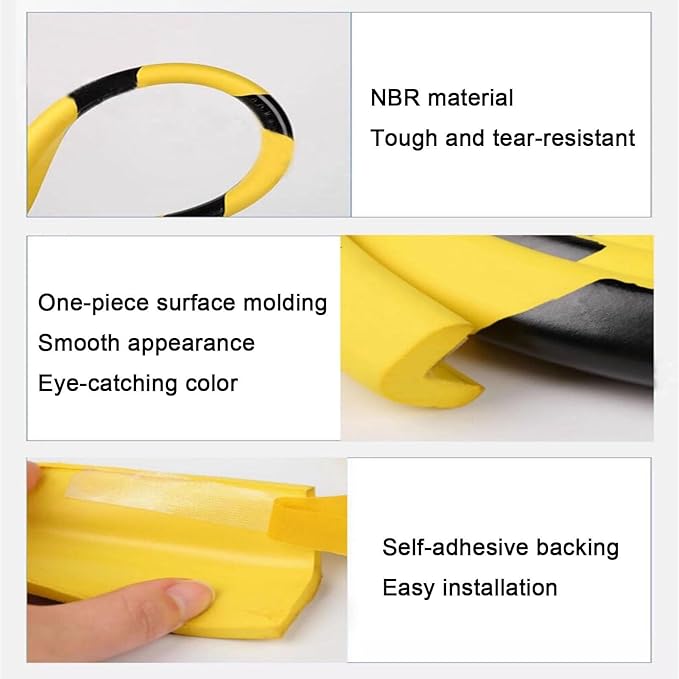 Heavy Duty Wall & Corner Guards 5m Corrugated Self-Adhesive NBR Rubber Protection with Yellow/Black Stripes for Parking Columns & Garage Safety(5PCS,10 cm)