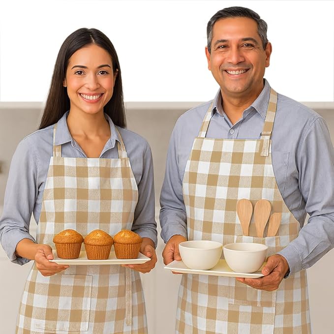 Native Fab Kitchen Apron 2 Pack - 100% Cotton Adjustable, Durable Apron with Pockets, Perfect for Cooking, Baking, Grilling