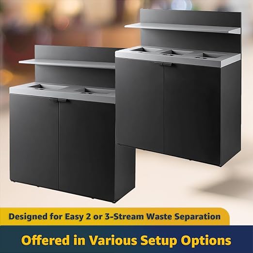 3-Stream Dark Gray Steel Garbage Recycling Station with Tray Holder 86 Gallon for Kitchen, Commercial Decorative Compost Bin