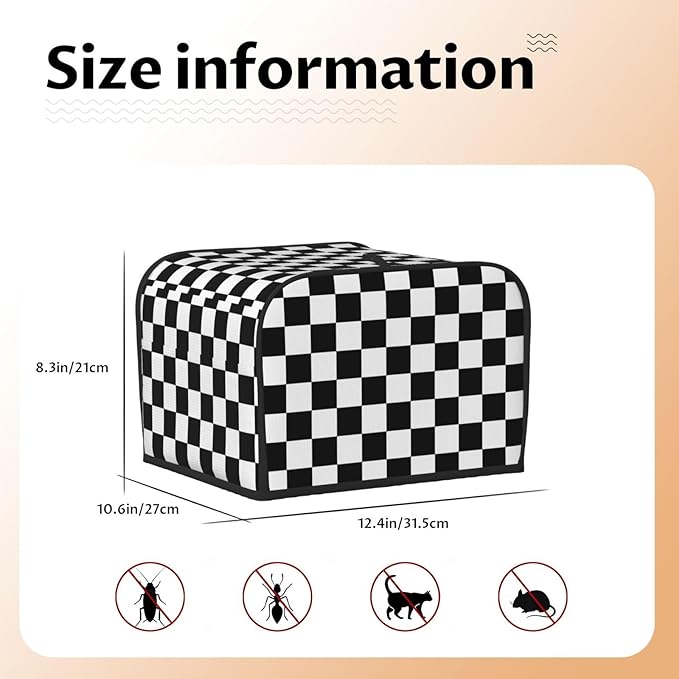 Black White Checkered 4 Slice Toaster Cover, Waterproof Toaster Dust Cover Bread Maker Protective Cover For Small Kitchen Appliance Dining Room Table Home Decor Gifts